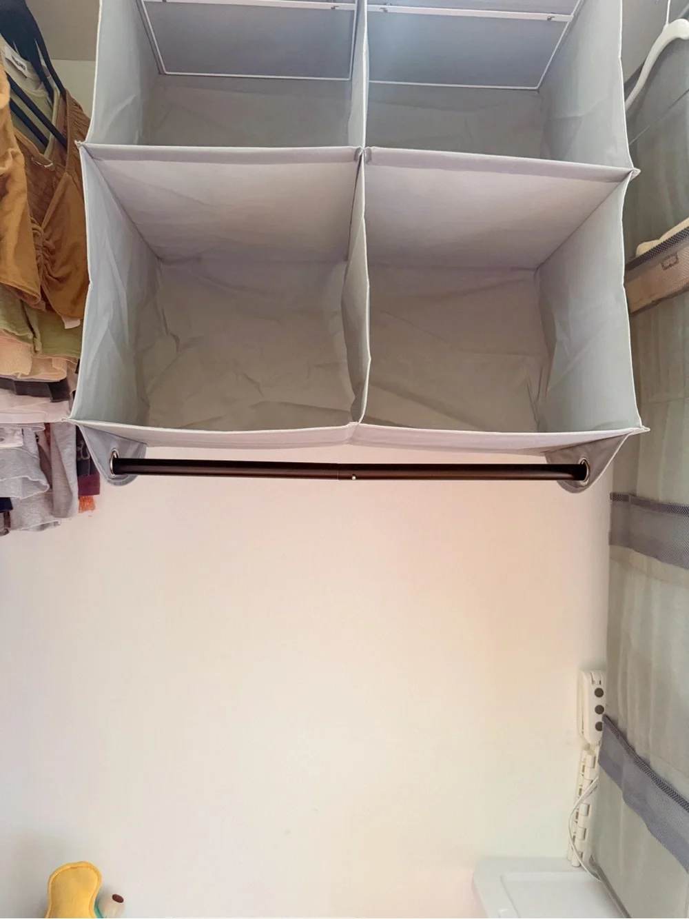HOLDN Storage Hanging Closet Organizer 4 Shelf Garment Rod Gray